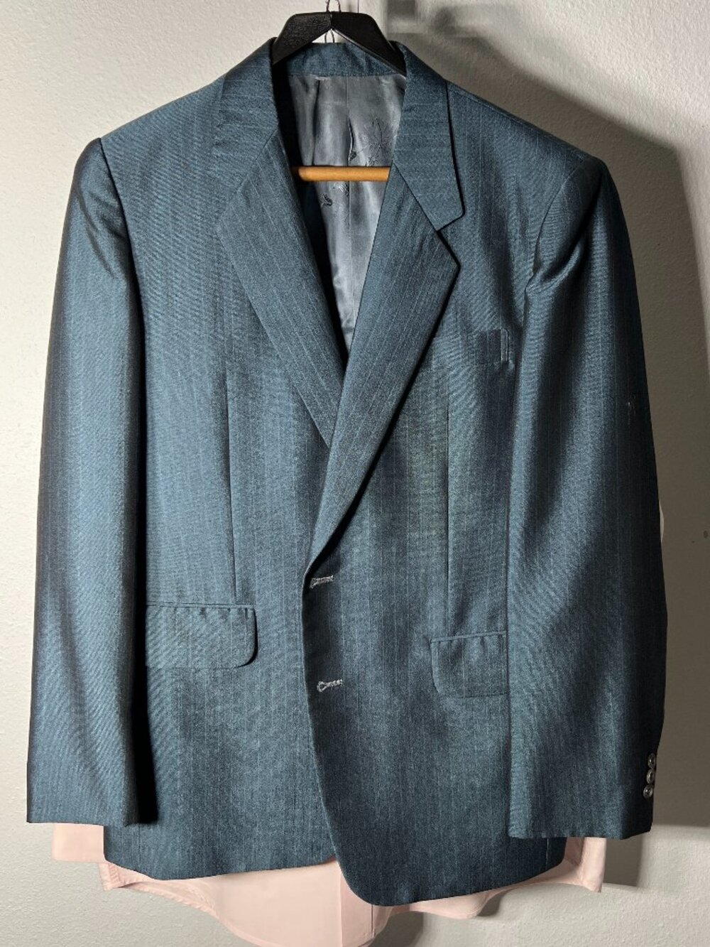 Falcon South Korean Custom Hand-Tailored Shimmer Teal Suit Jacket SZ Medium